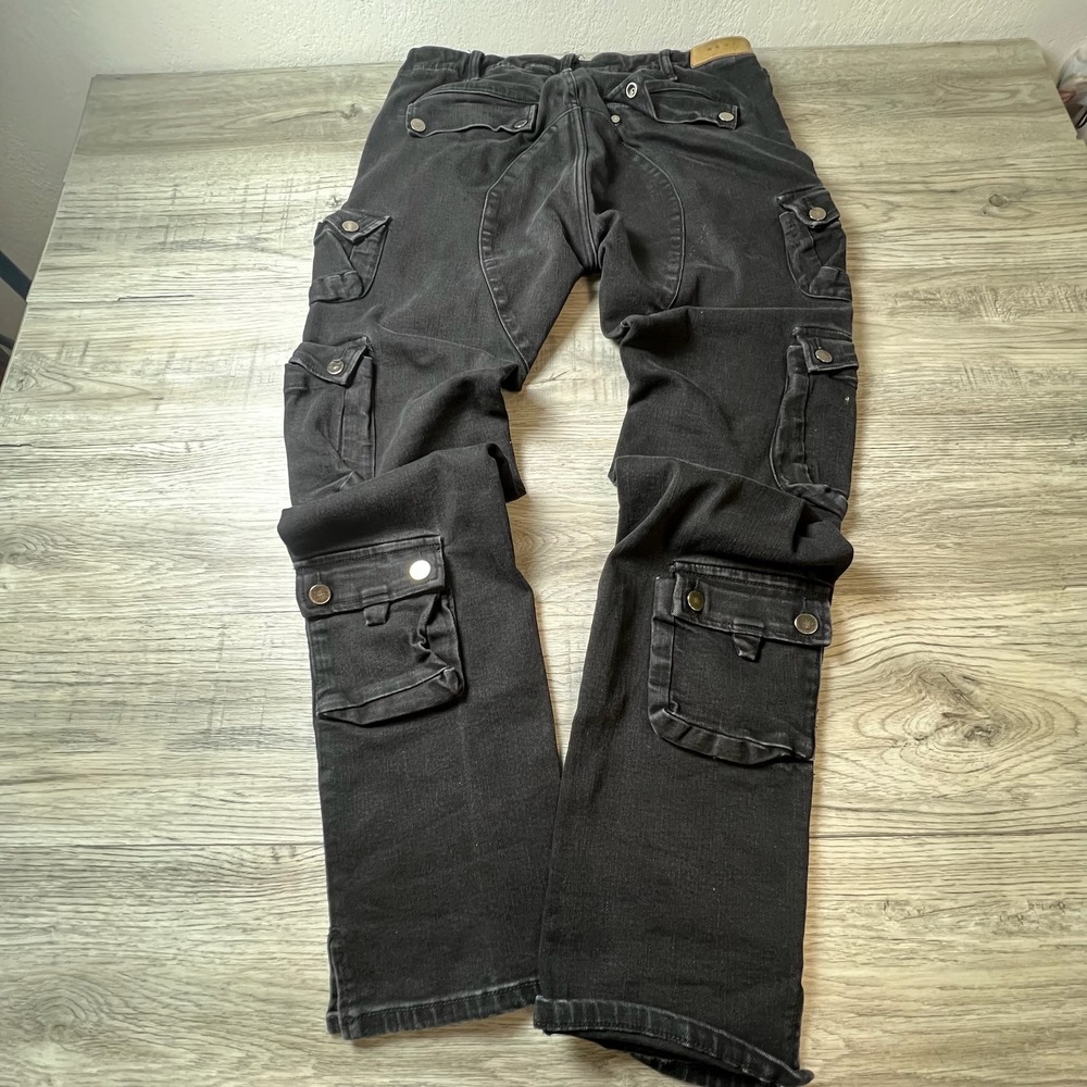 MNML Cargo Pants Mens 32 Black Multi Pocket Utility Curved Seam Streetwear